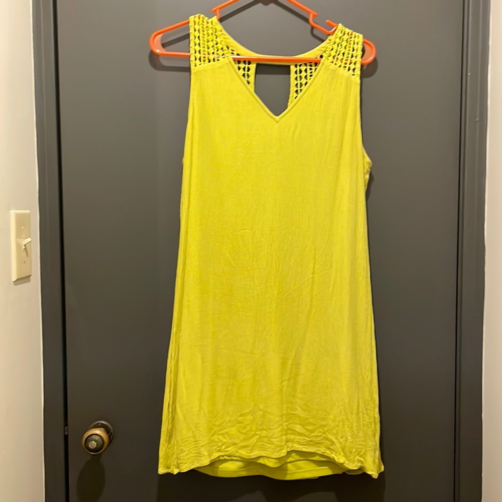 Old Navy, chartreuse dress, size small, gauze material, with Crochet detail